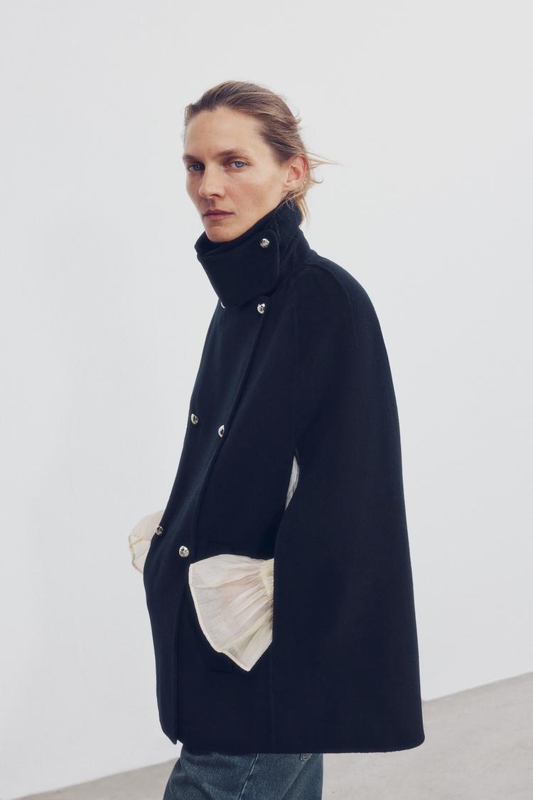 ZW COLLECTION WOOL BLEND BUTTON CAPE — Dark navy