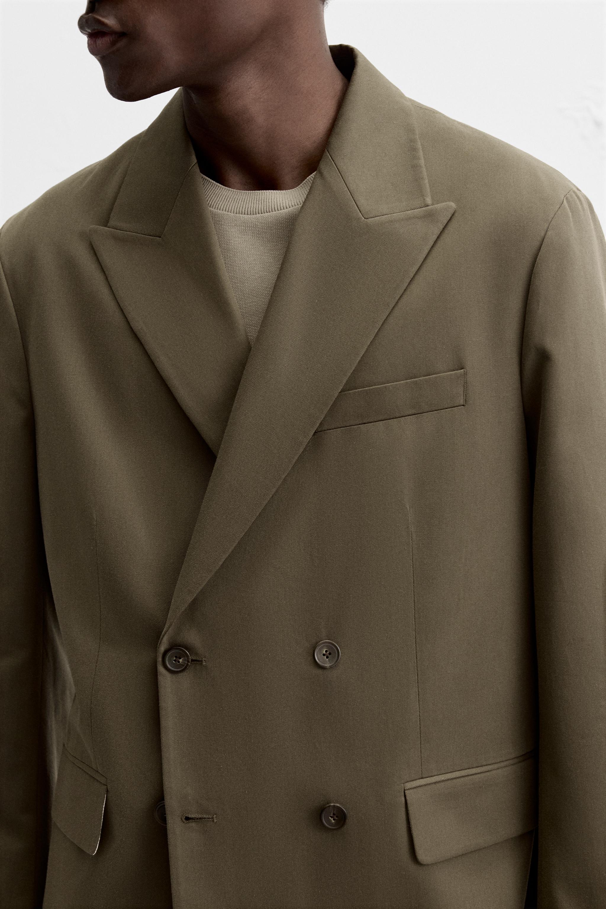 COTTON - LYOCELL DOUBLE BREASTED SUIT JACKET - taupe brown