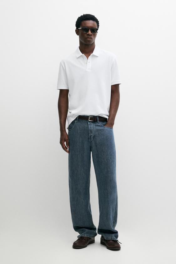 Polo en coton piqué micro-texturé - Blanc de Zara - Image 0