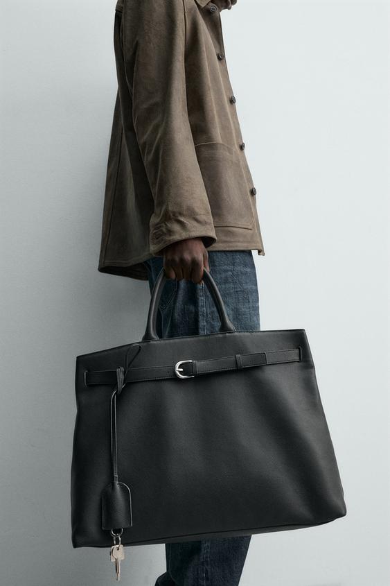 BOLSA DE MÃO DE COURO COM CINTO - Preto da Zara - Imagem 0