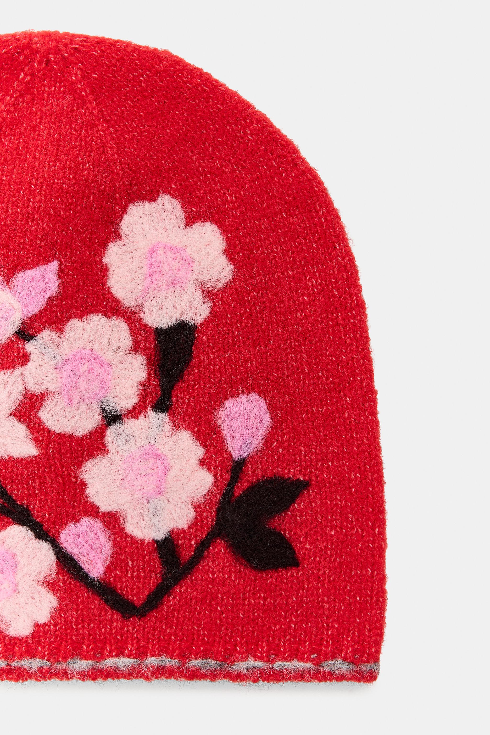 BONNET BEANIE FLEURS CONTRASTE