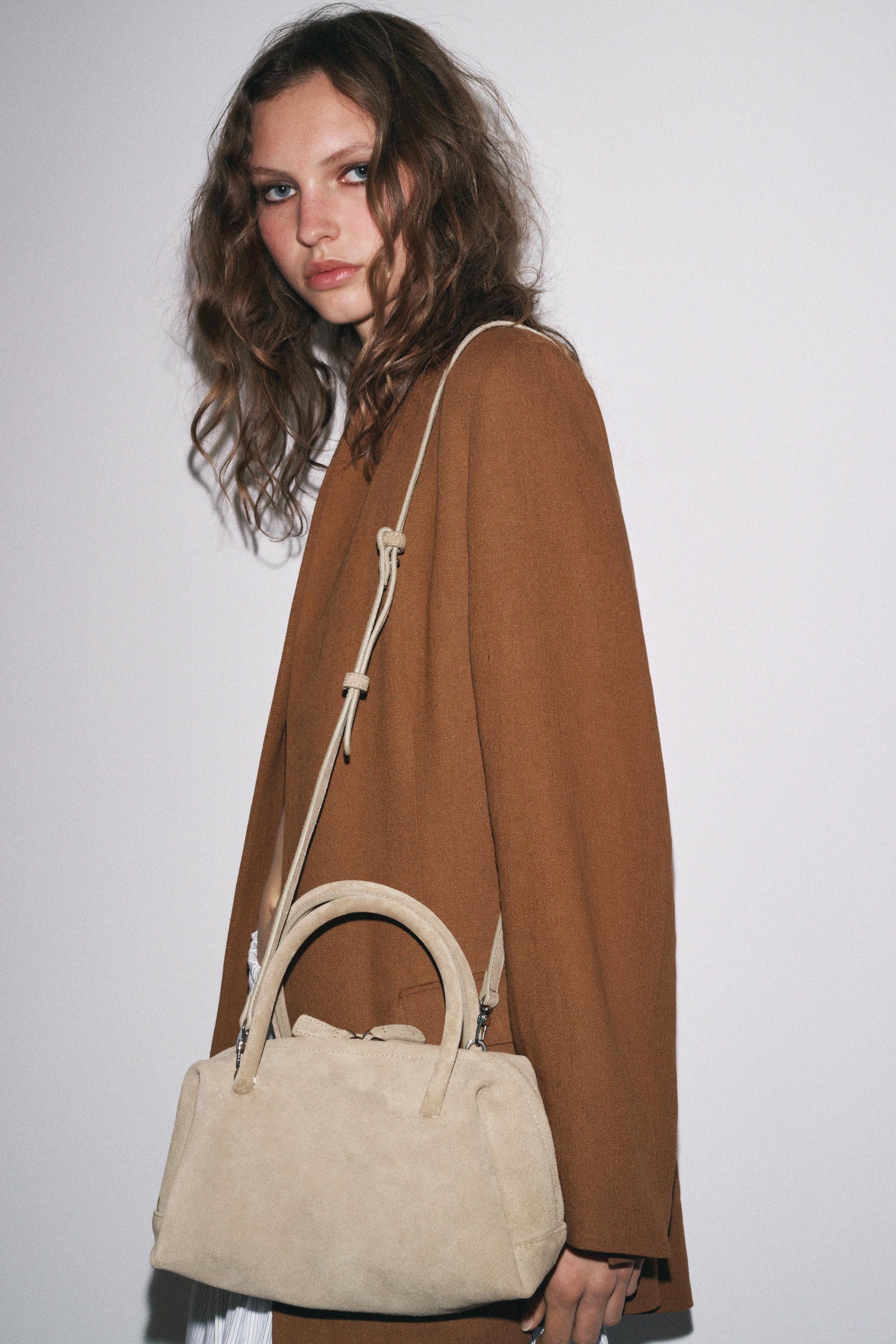 SPLIT SUEDE BOWLING BAG - Ecru | ZARA Australia