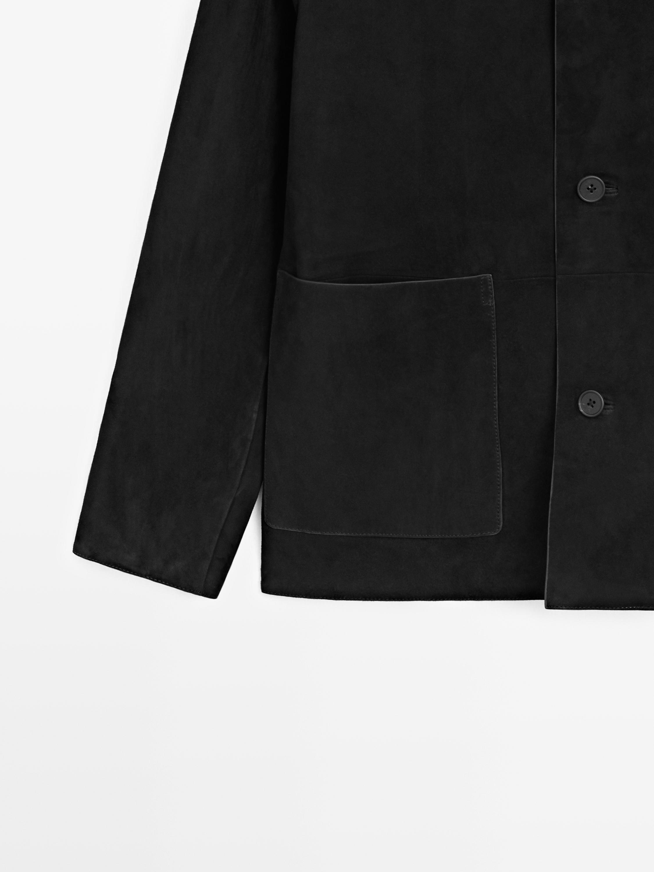Blouson avec poches en cuir finition daim