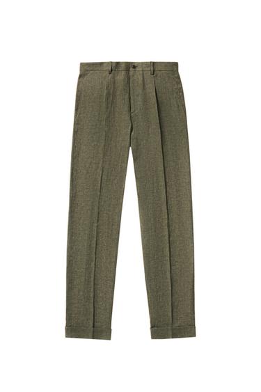 100% LINEN SUIT TROUSERS - Dark khaki by Zara