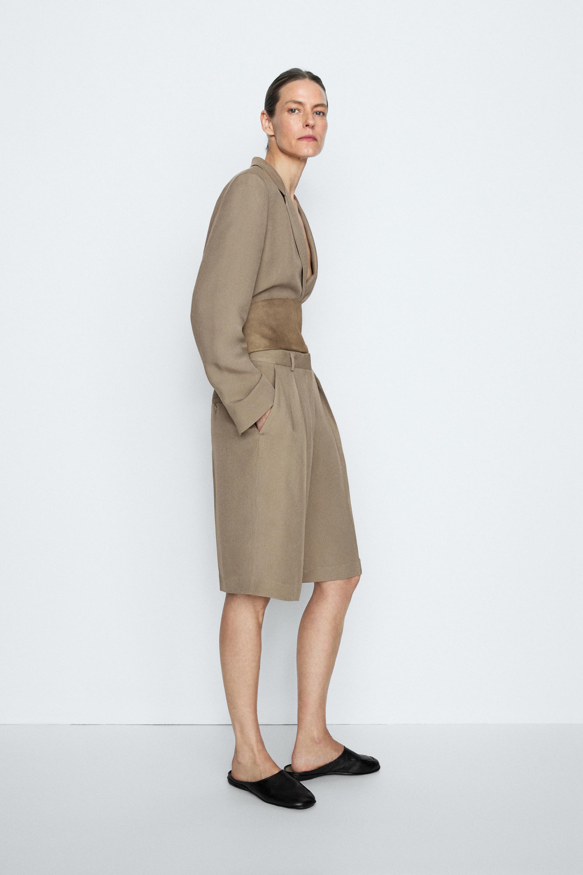 Long darted Bermuda shorts - STUDIO — Stone