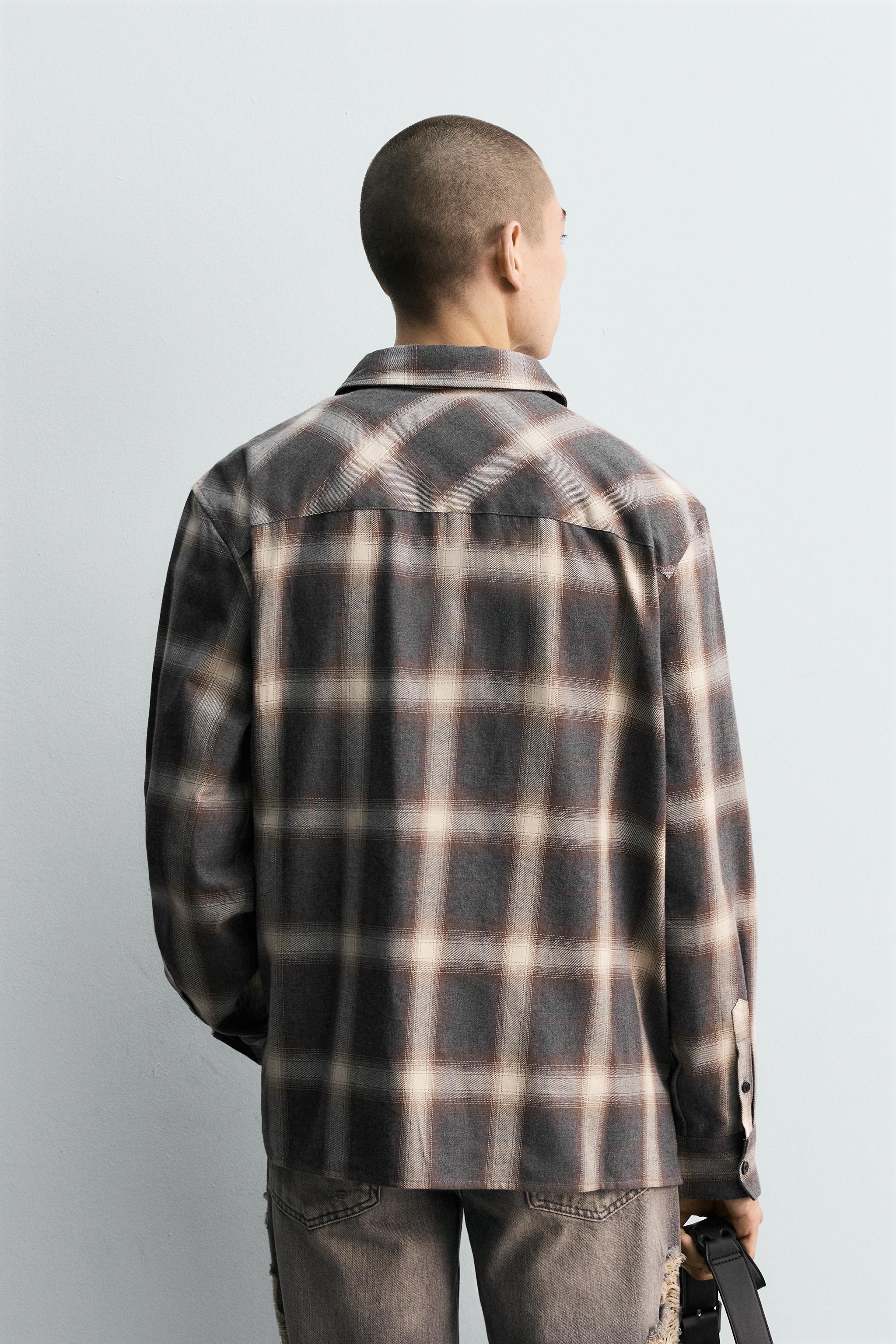 【新品同様】ボッテガヴェネタ　シャツ　胸ポケット　サファリシャツ　ブラウン　36 チェック柄ポケットシャツ - ブラウン | ZARA Japan / 日本