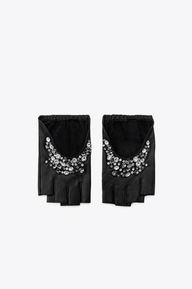 GANTS MITAINES EN CUIR BIJOUX - Noir de Zara - Image 1