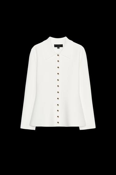 Zara PLAIN PEPLUM CARDIGAN - White - Image 0