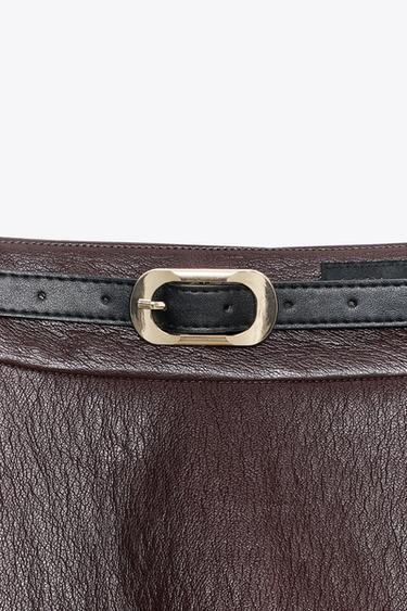 JUPE MIDI MATIÈRE SYNTHÈTIQUE CEINTURE - Bordeaux de Zara - Image 7