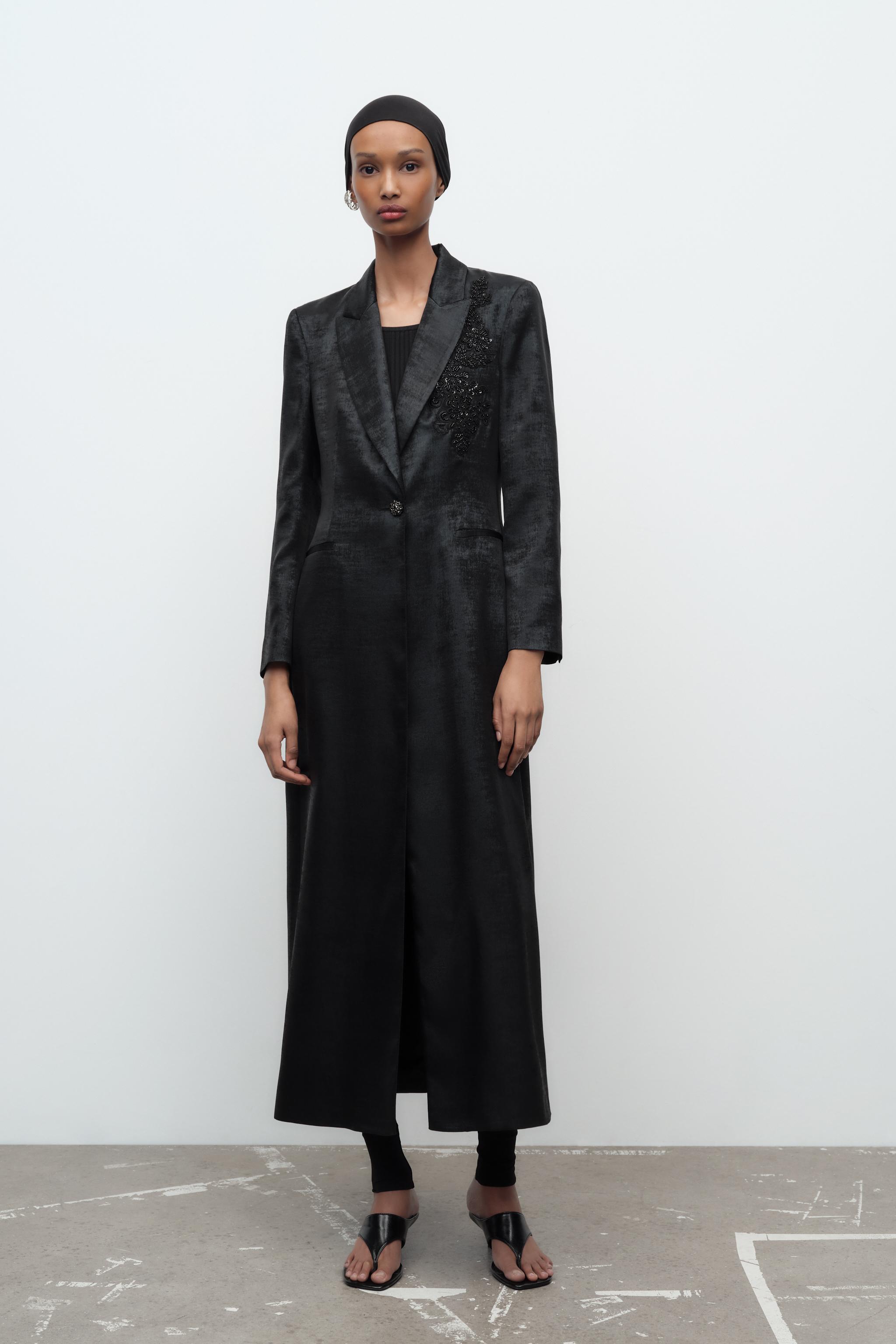 LONG BLAZER WITH FRONT BEADS - Black | ZARA Saudi Arabia