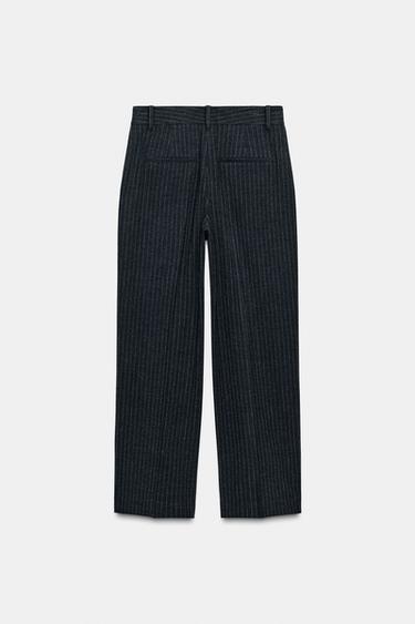 Zara STRIPED PLEATED STRAIGHT LEG PANTS - striped