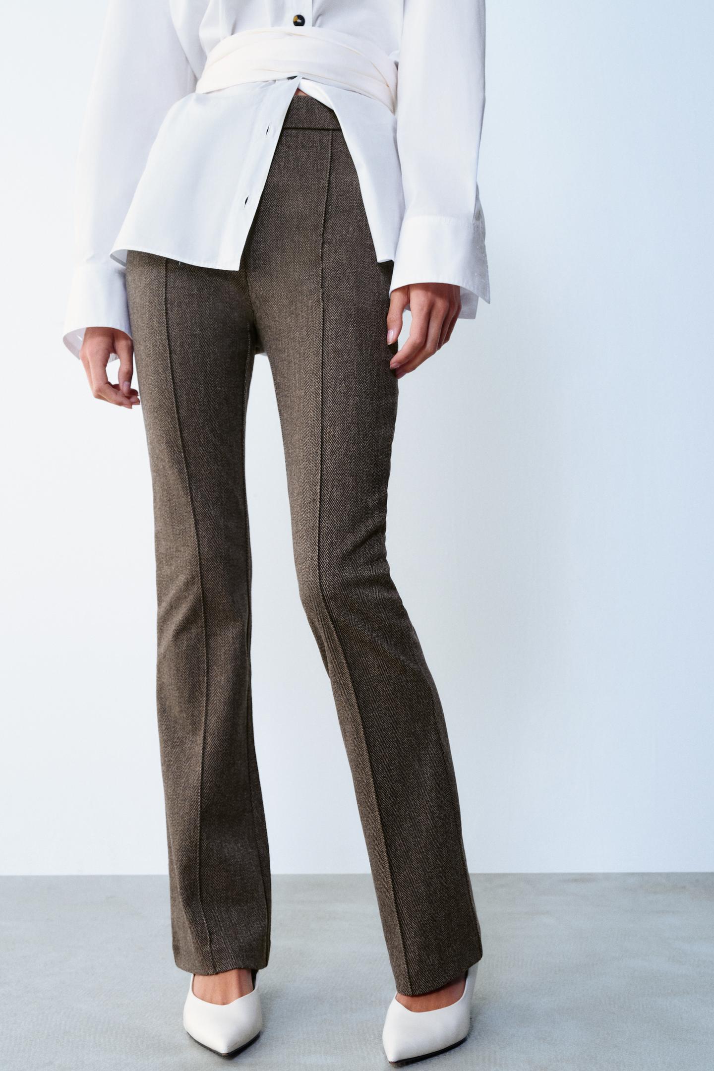 Женские леггинсы Zara Herringbone Flare, цвет: Коричневый — фото 2
