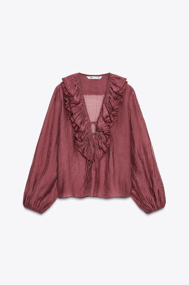 ZW COLLECTION BLOUSE WITH RUFFLES - Plum by Zara - Image 0