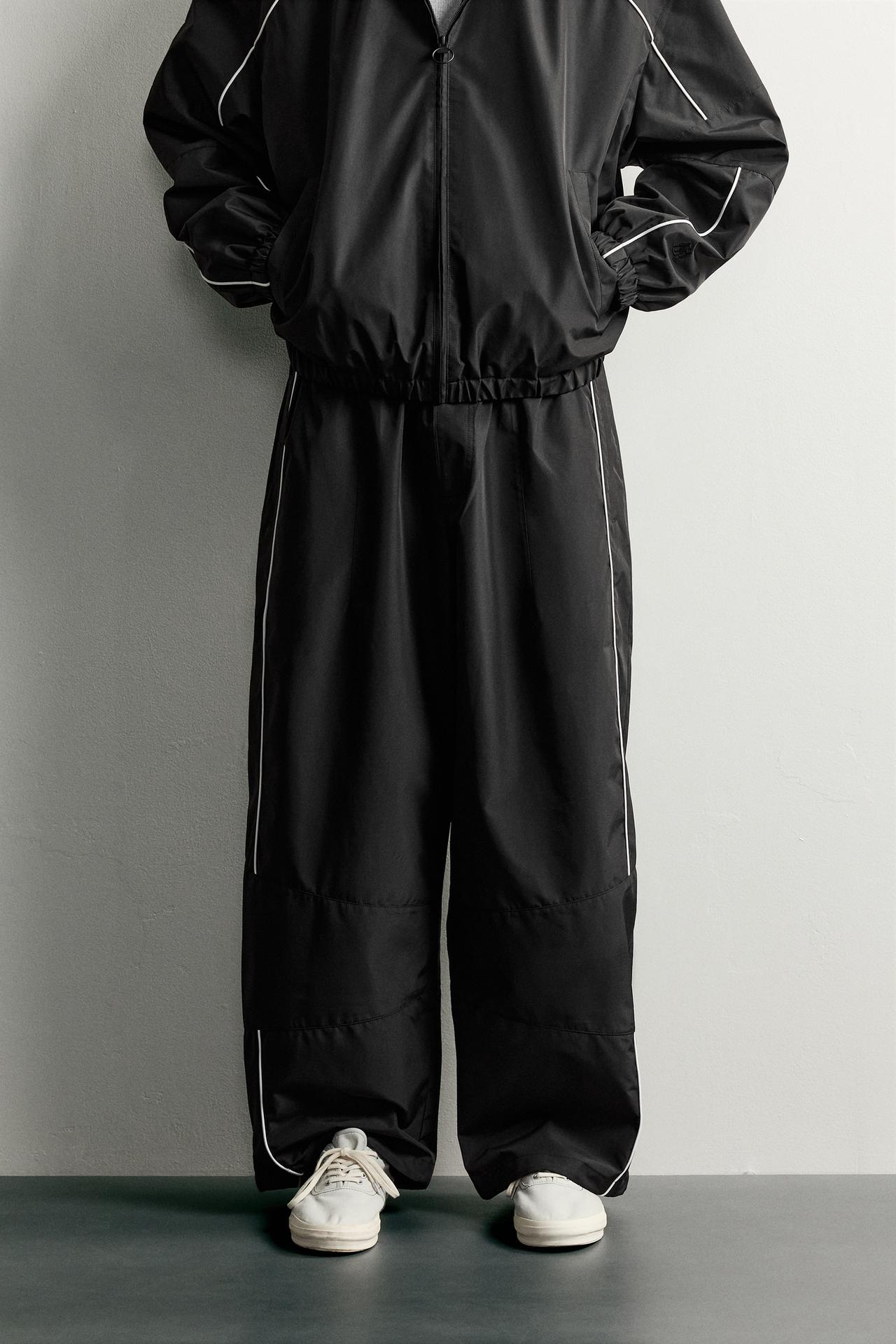WATER-REPELLENT CONTRAST TECHNICAL PANTS — Black