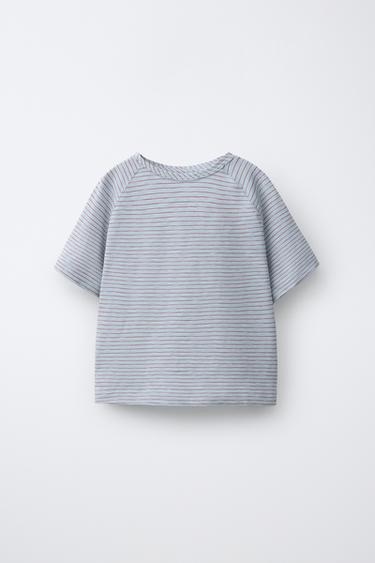STRIPED RAGLAN SLEEVE T-SHIRT - Pastel blue by Zara