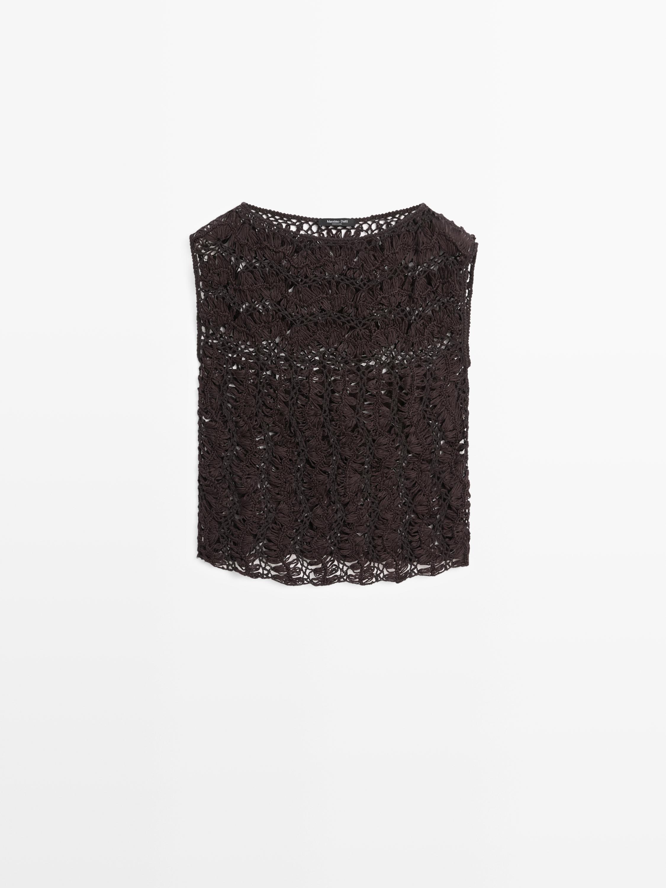 Crochet knit top — Dark brown