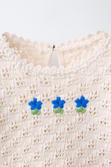EMBROIDERED CROCHET KNIT T-SHIRT - Ecru by Zara - Image 2