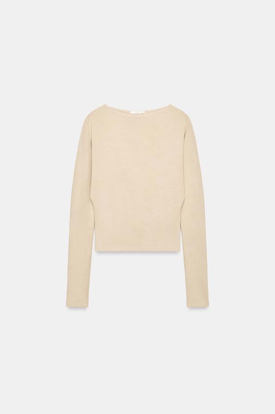 LONG SLEEVE FITTED T-SHIRT - Beige marl by Zara - Image 5