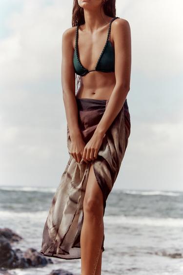 Zara PRINTED KNOTTED PAREO - Gray