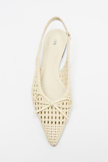 Zara BRAIDED EFFECT FLAT SHOES - Off White