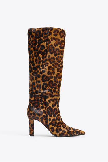 ANIMAL PRINT LEATHER AND SHEEPSKIN BOOTS - Leopard by Zara