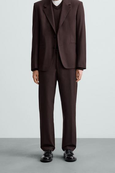 Zara REGULAR FIT SUIT PANTS - Burgundy
