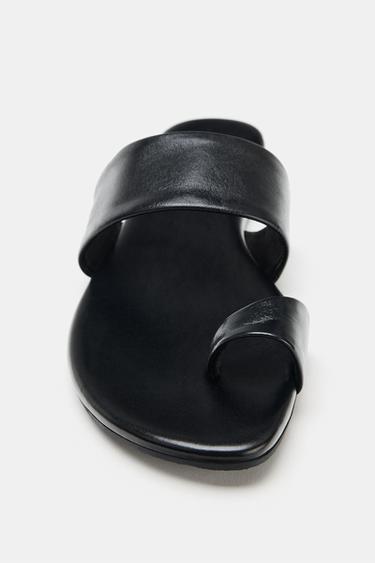SANDALES PLATES EN CUIR - Noir de Zara - Image 2