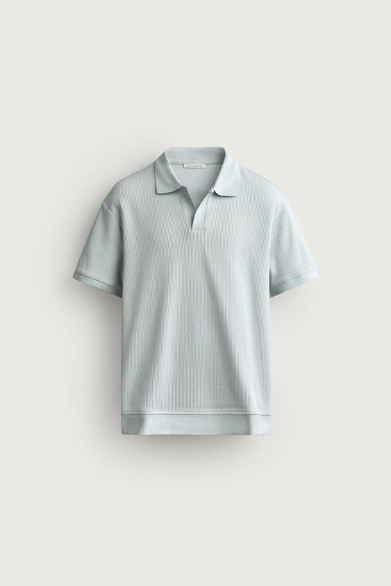 VERTICAL TEXTURE POLO SHIRT - Pastel blue by Zara - Image 0