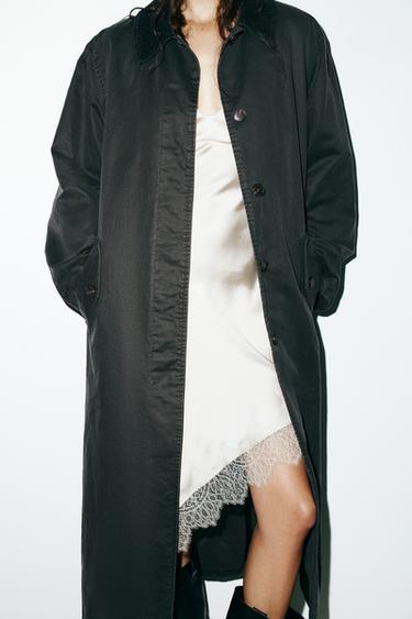 코듀로이 칼라 왁싱 트렌치 코트 - Zara 콜 그레이