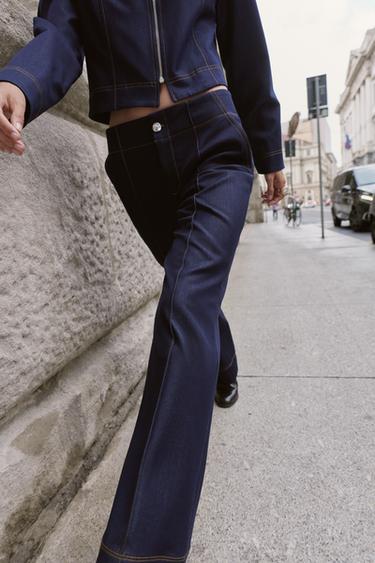PANTALON BOOTCUT À SURPIQÛRES EN CONTRASTE - Indigo de Zara - Image 4