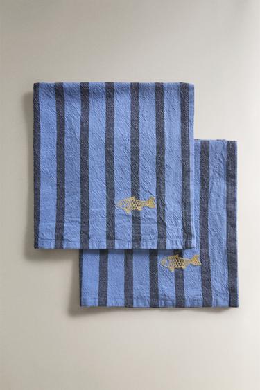 PACK OF STRIPED DYED THREAD NAPKINS (PACK OF 2) - Blue by Zara - Image 0