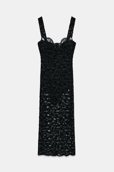 LACE MIDI DRESS - Black by Zara