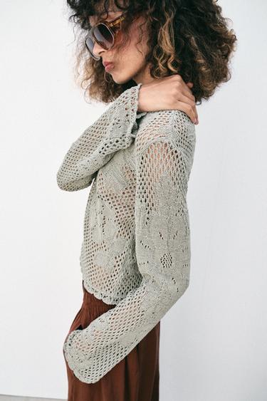 POINTELLE KNIT JUMPER - Pearl grey by Zara