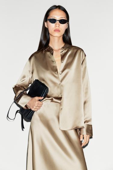 Flowing satin shirt — Beige 2
