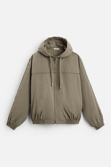 Zara 連帽科技布料外套 - 中綠色