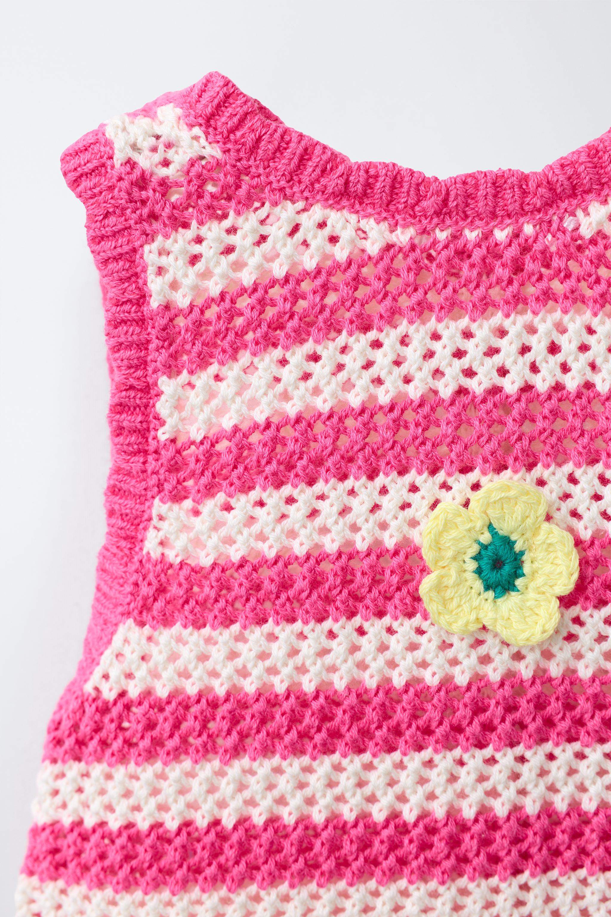 STRIPED KNIT OVERALLS WITH FLORAL PATCH