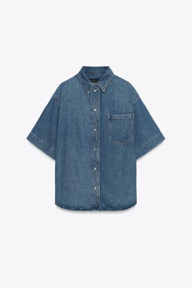 ZW COLLECTION SHORT SLEEVE DENIM SHIRT - Mid-blue by Zara