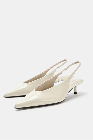 CHAUSSURES À TALONS KITTEN HEEL EN CUIR - Blanc écru de Zara - Image 3