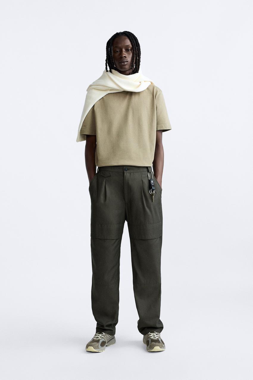 COTTON AND LYOCELL BLEND CARGO PANTS - Brown / Green