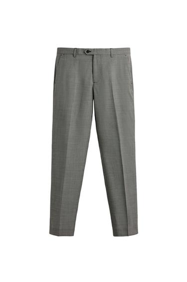 Zara KARIRANE PANTALONE OD MEŠAVINE VUNE – crna / bela