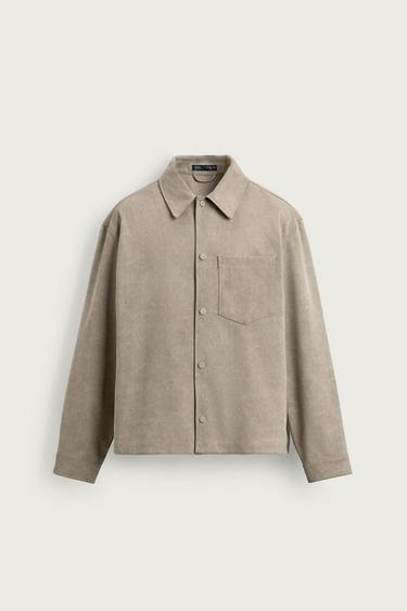 CAMISA AMPLA EFEITO SUEDE - Cinza / Bege da Zara