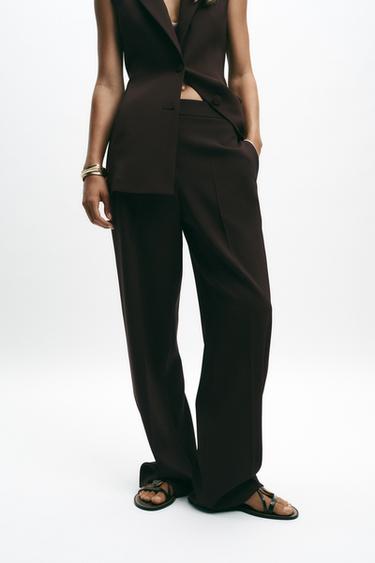 STRAIGHT-LEG TROUSERS WITH SIDE STRIPE - Brown by Zara - Image 1