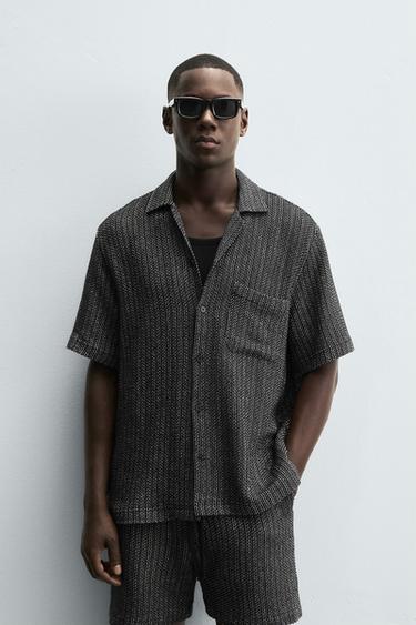 TEXTURED JACQUARD SHIRT - Navy blue by Zara