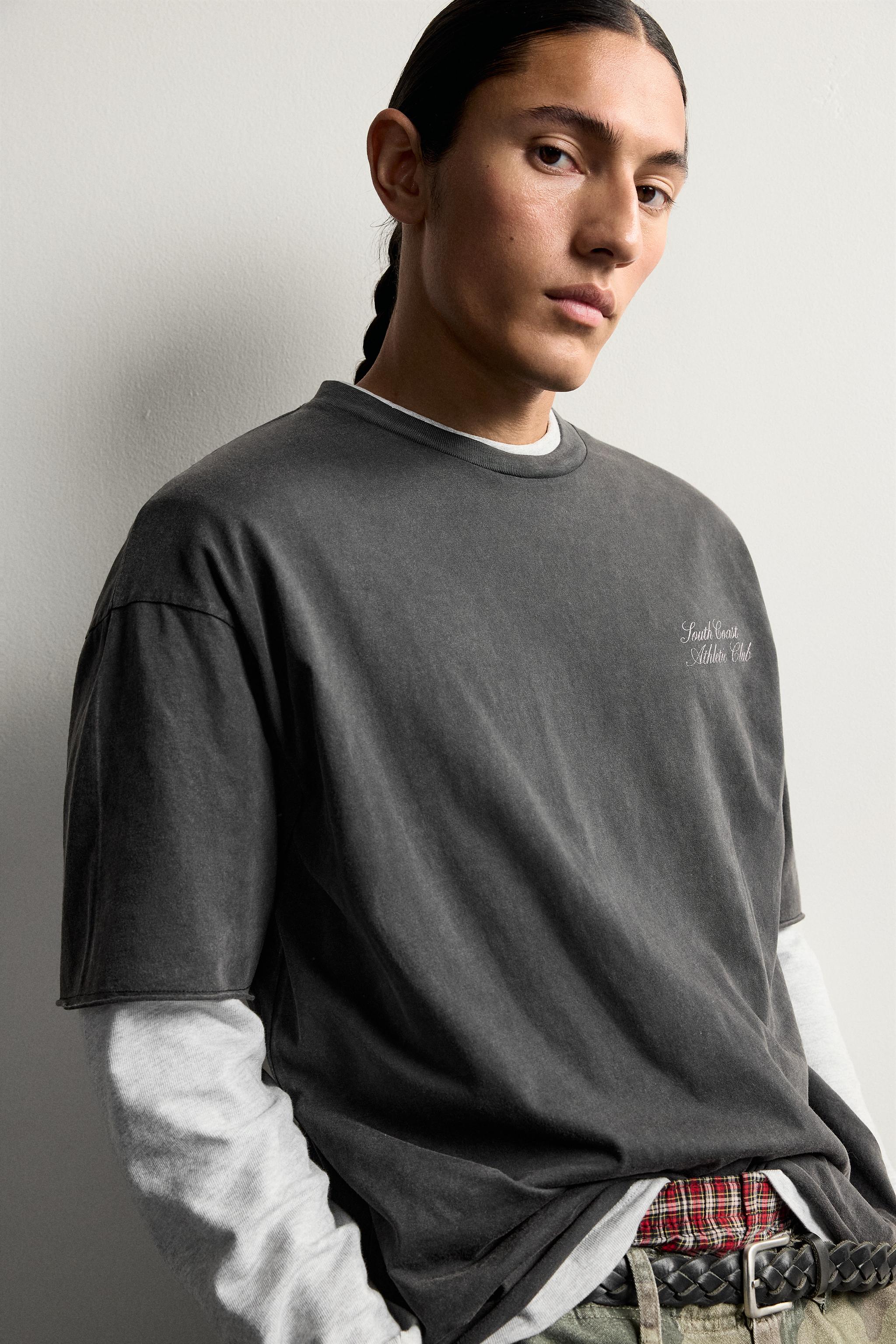 Zara YIKAMA EFEKTİLİ RELAXED FIT BASKILI T-SHIRT görsel 6