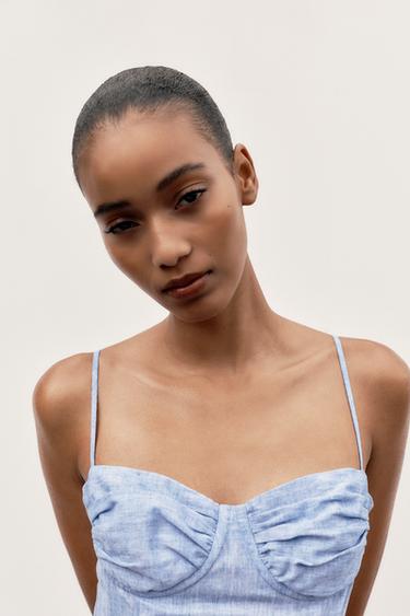 MIDI CORSETRY DRESS WITH LINEN BLEND - Blue by Zara - Image 2