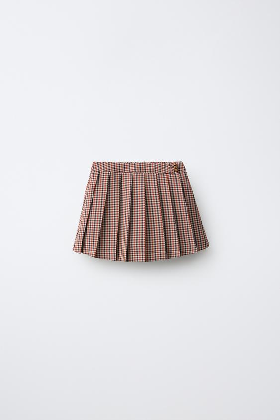 CHECK PLEATED SKORT WITH FROG FASTENING - Light beige by Zara - Image 0