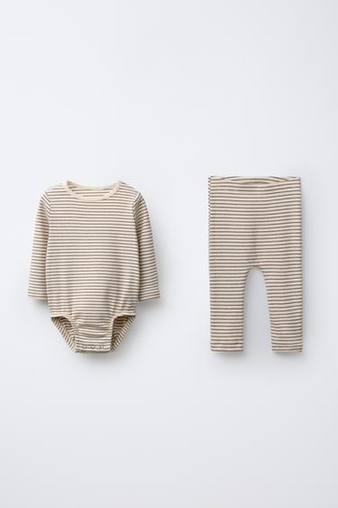 КОМПЛЕКТ ИЗ БОДИ И ЛЕГИНСОВ В ПОЛОСКУ — КОРИЧНЕВЫЙ от Zara — изображение 0