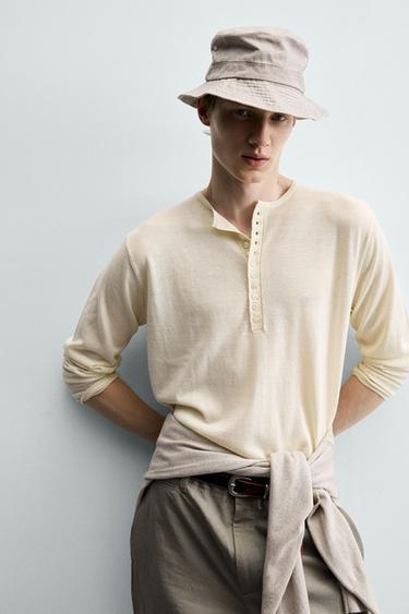 PULL COL TUNISIEN LAINE - COTON - Écru de Zara - Image 5
