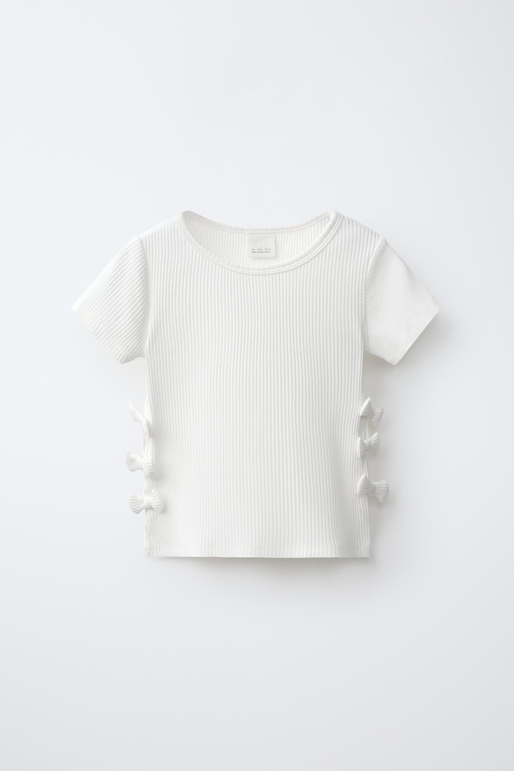 CAMISETA COM NERVURAS E LAÇOS - Branco-marfim | ZARA Brasil