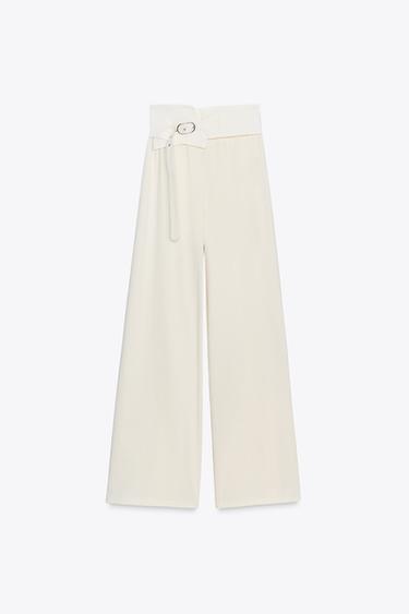 Zara BELTED PANTS - Ecru
